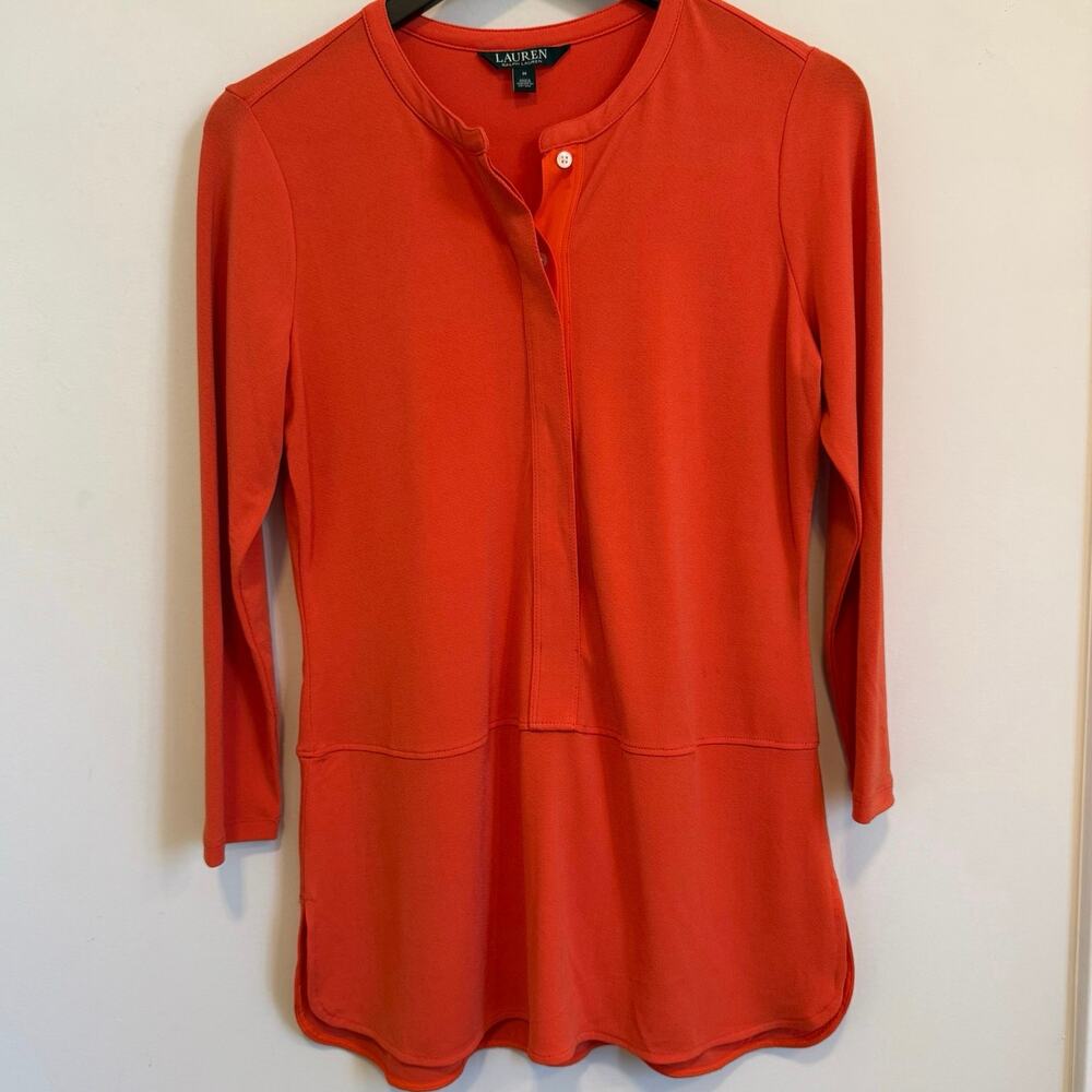 Lauren Ralph Lauren Tunic Blouse Woman’s size Medium Orange buttons